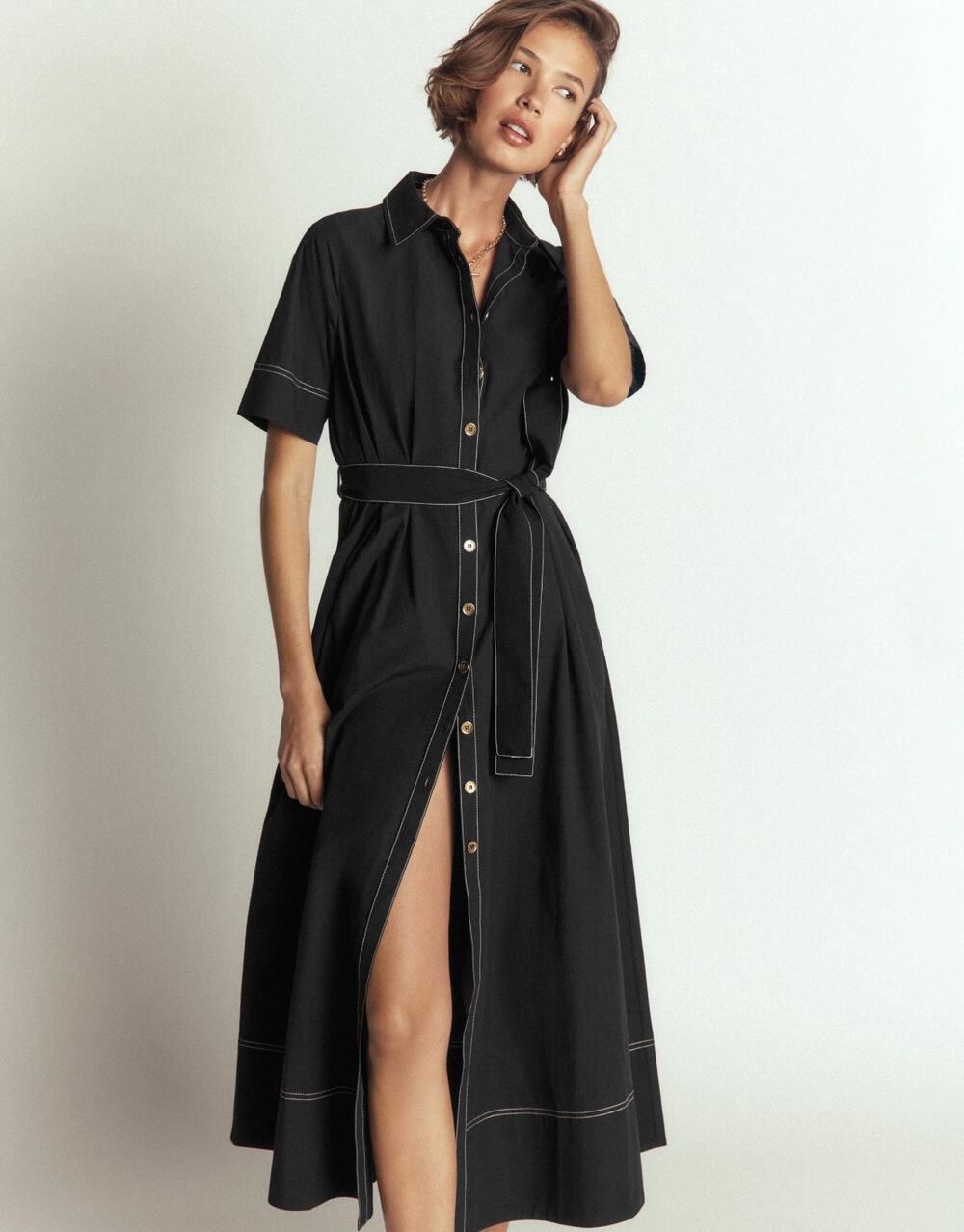 KATIENYC NWT Boden Sarah Cotton Midi Shirt Dress in Black size 16/18